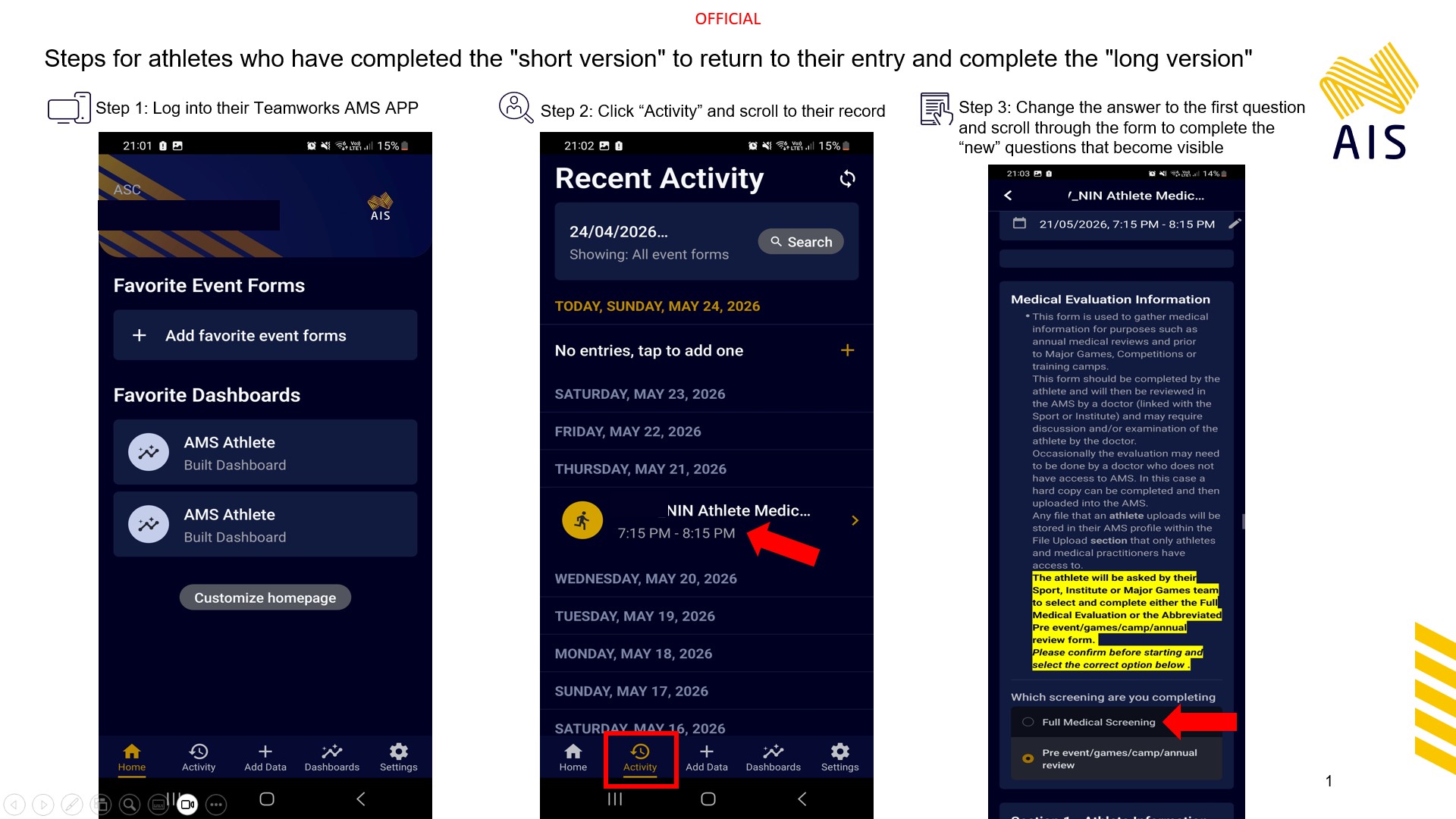 Athlete guide to change their NIN Athlete Medical Evaluation entry from the Short to Long version.jpg